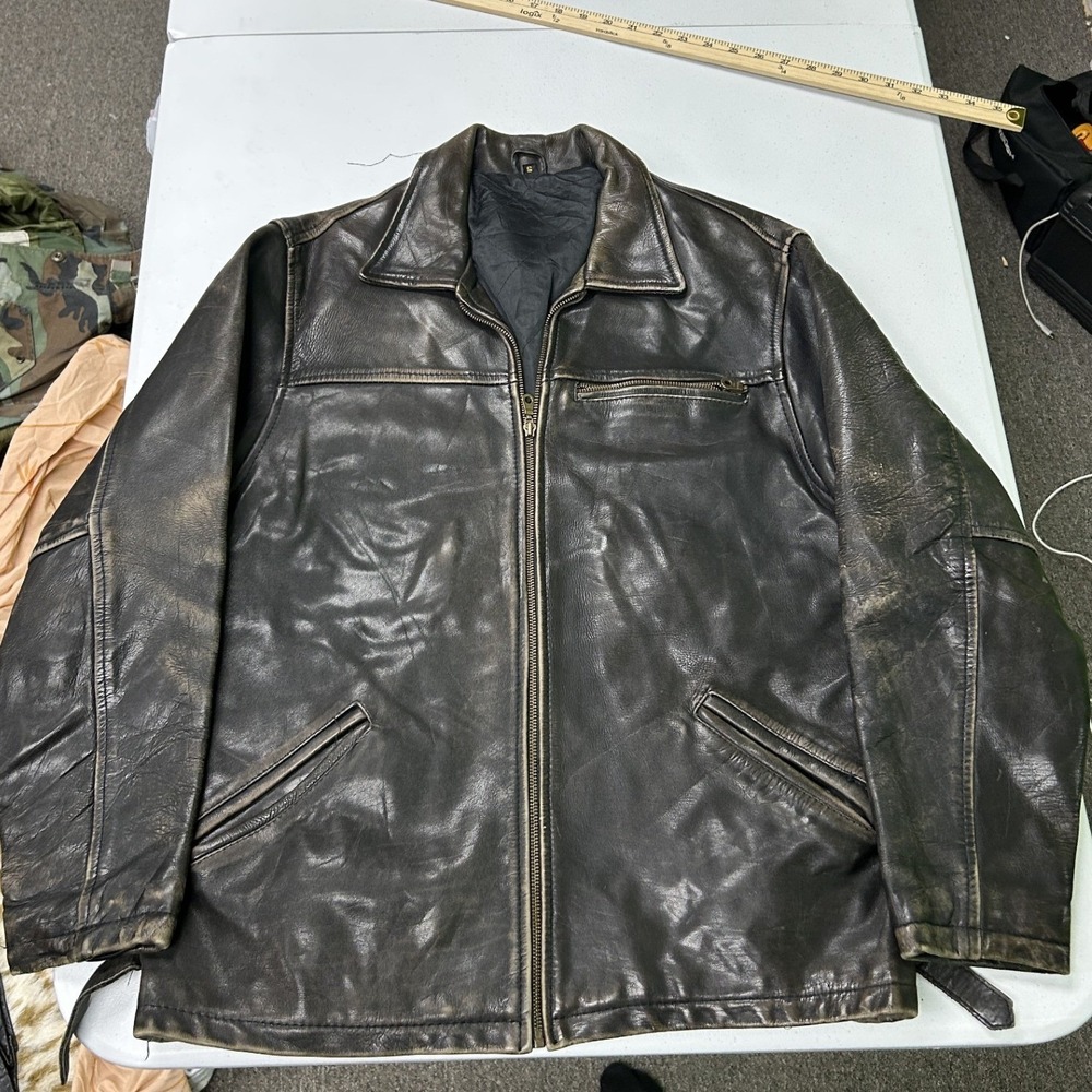 Unbranded Leather Bomber Jacket Mens S Brown Distressed Vintage Zip Up Coat